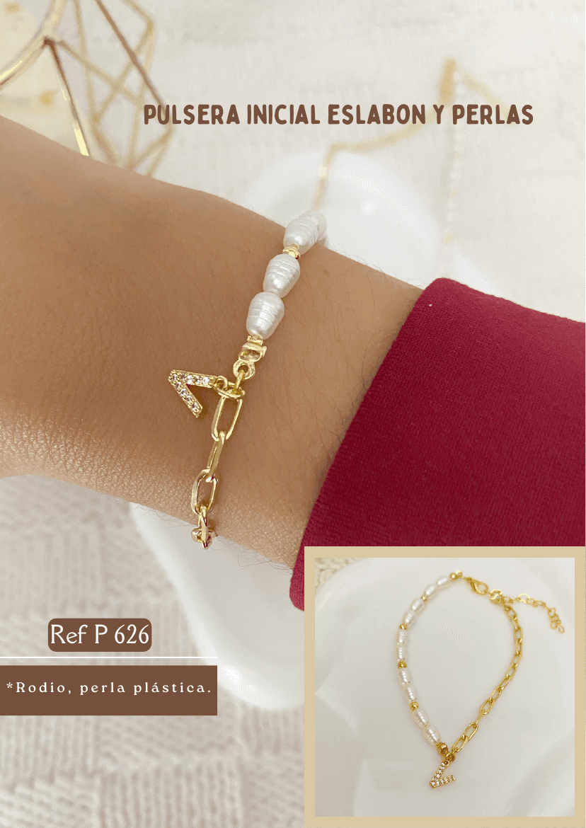 Pulsera inicial eslabon y perlas