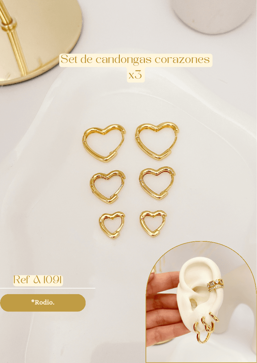 Set de candongas corazones x3