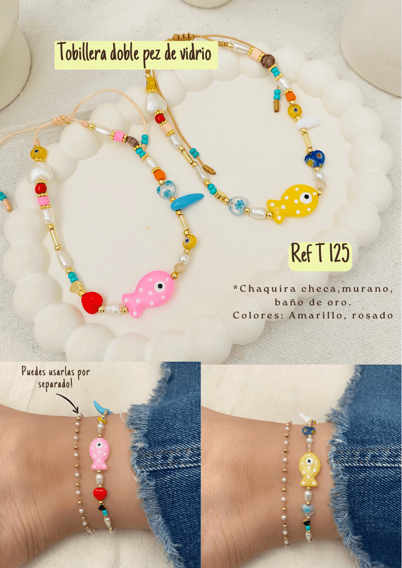 Tobillera doble pez de vidrio