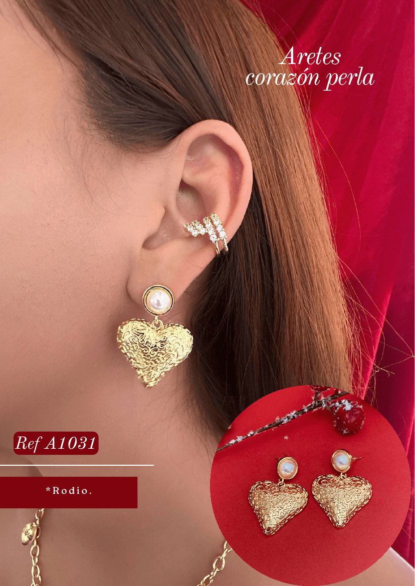 Aretes corazón perla