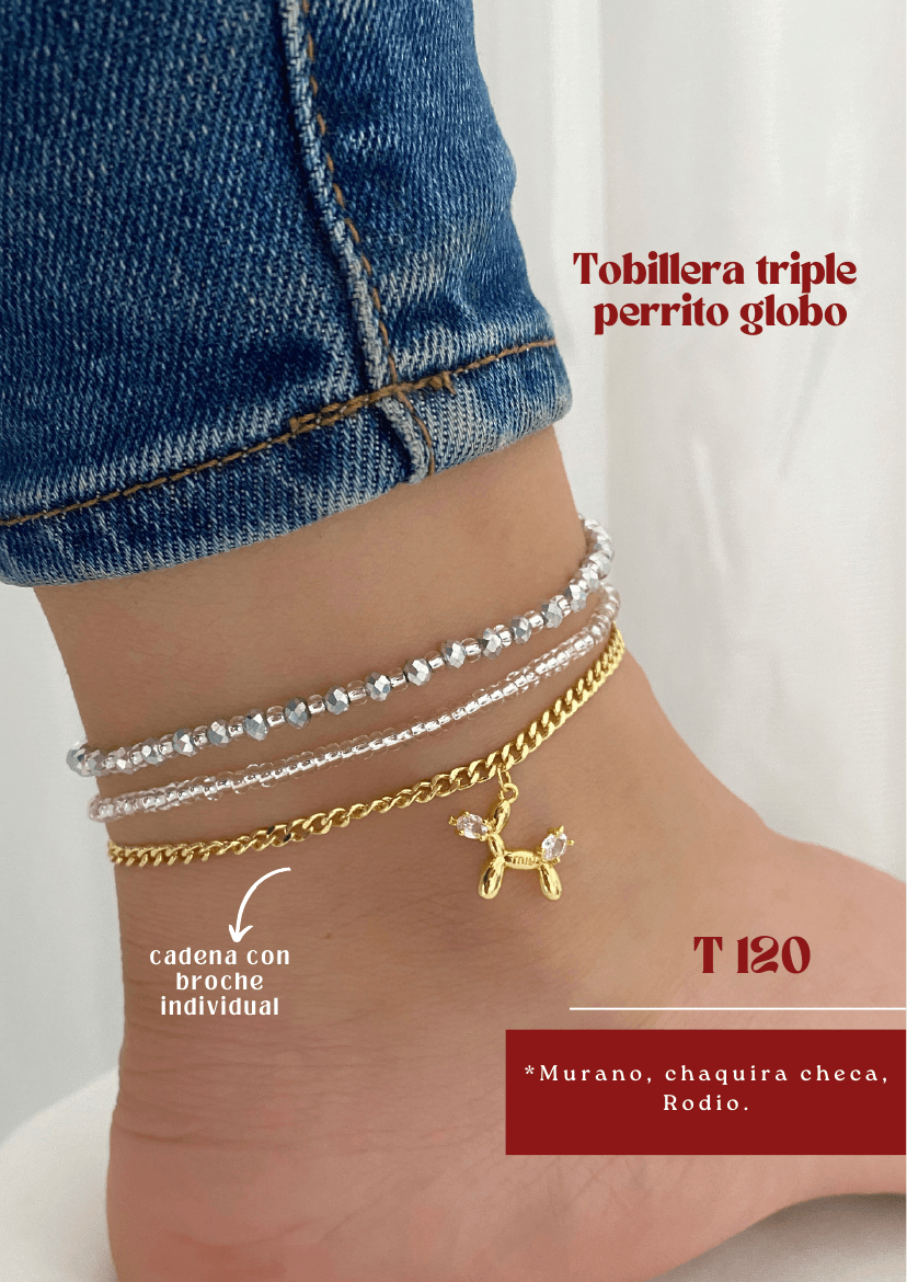 Tobillera triple perrito globo