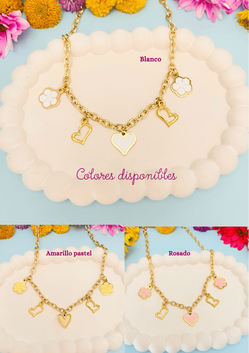 Collar corazón y flor