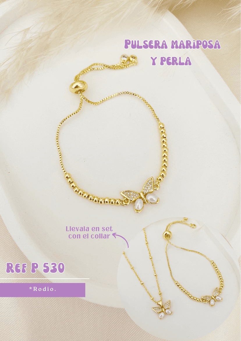 Pulsera mariposa y perla