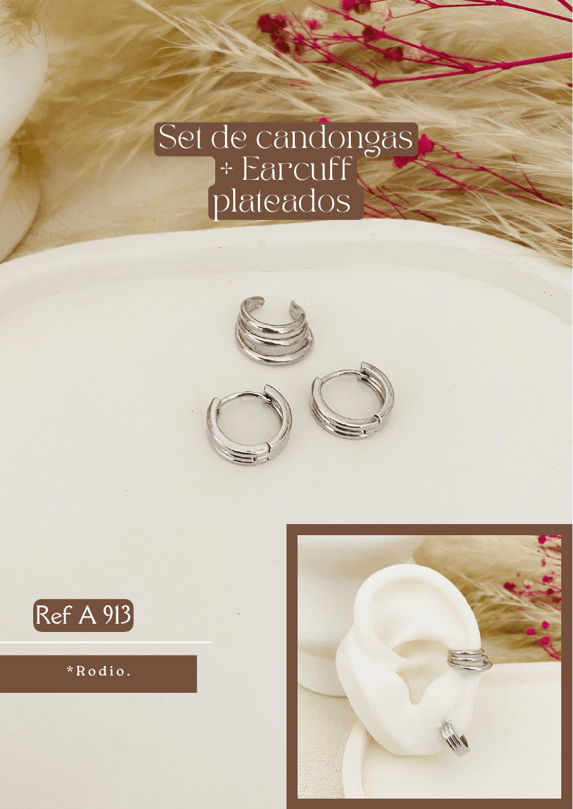 Set de candongas + Earcuff plateados
