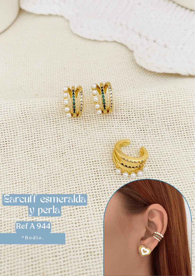 Earcuff esmeralda y perla