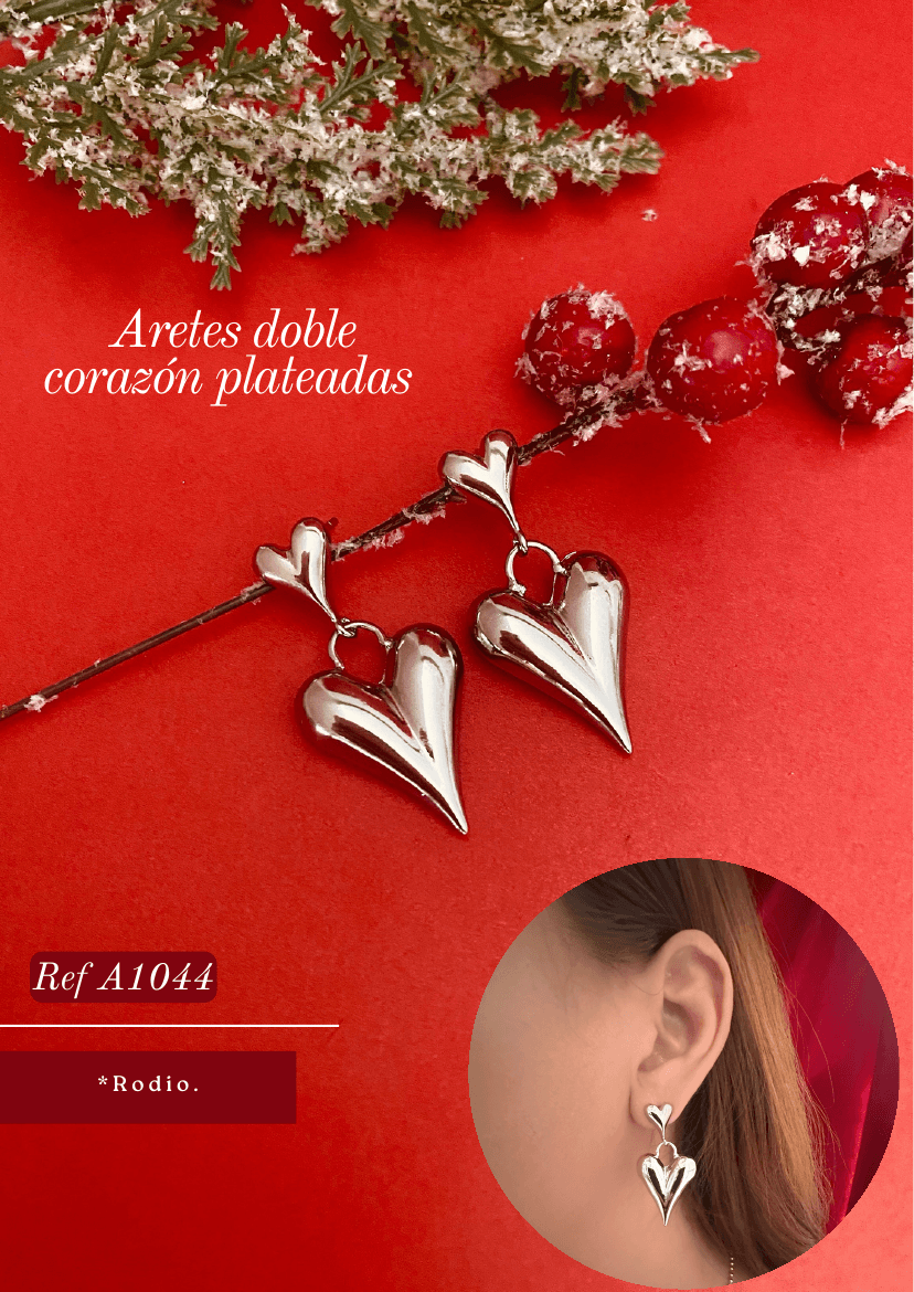 Aretes doble corazón plateadas