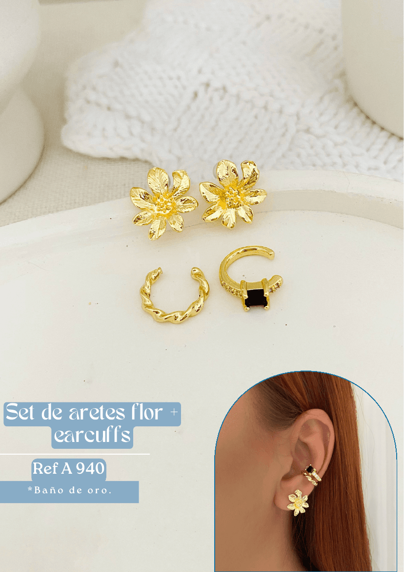 Set de aretes flor + earcuffs