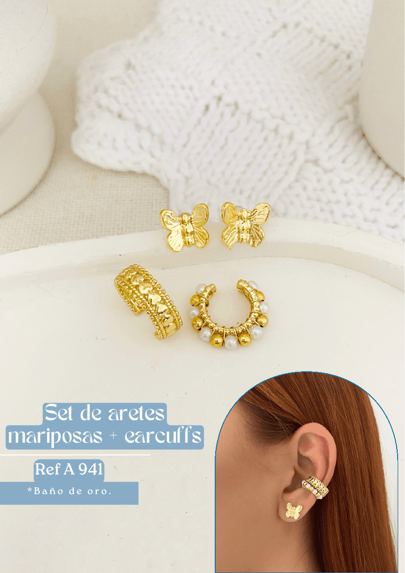 Set de aretes mariposas + earcuffs